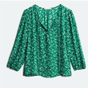 Stitch Fix Sirena Tie Detail Blouse Emerald Green Patterned Top Floral Print NWT